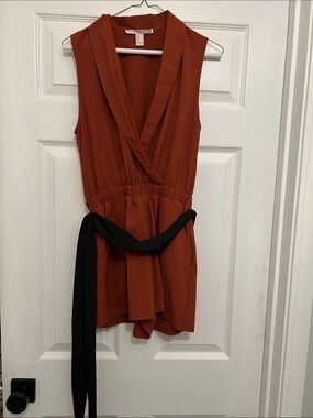 Forever 21 Rust Wrap Romper with Black Sash